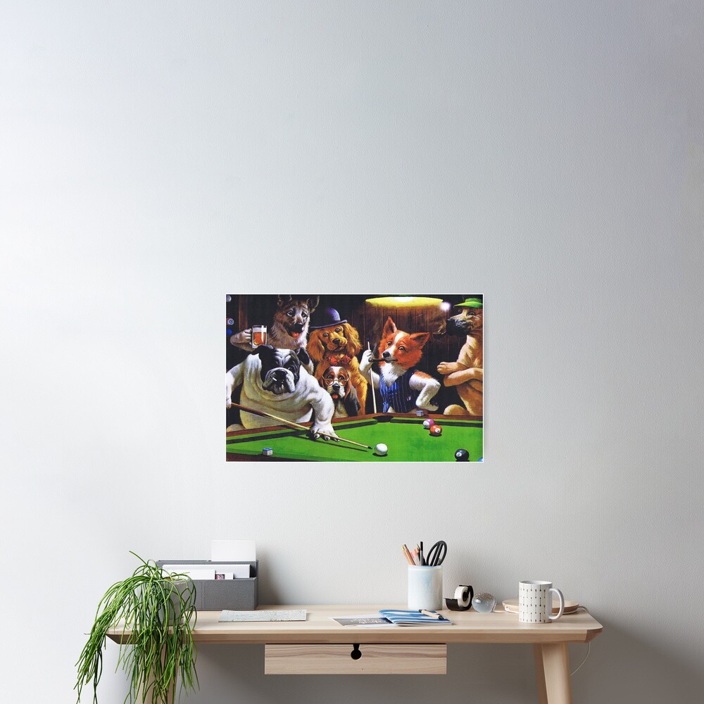 Dogs Playing Pool Poster