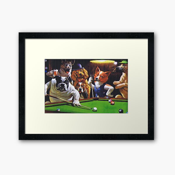 Chiens jouant au billard Impression encadrée