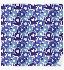 Retro Blue Hearts Pattern Poster