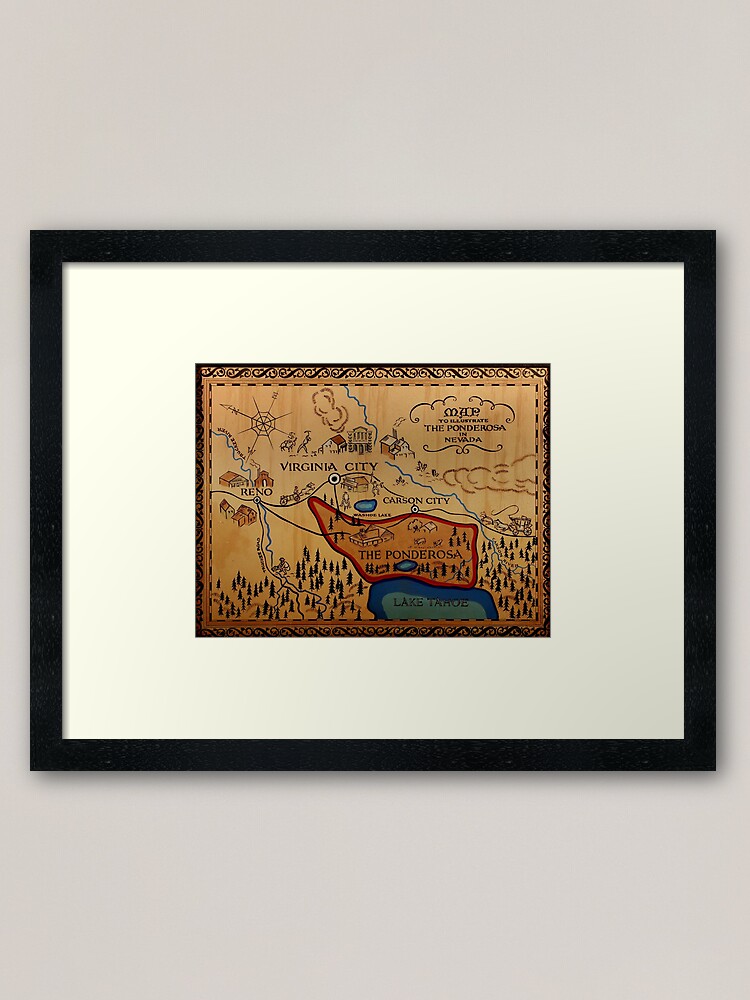 Alternate view of The Ponderosa Map Framed Art Print