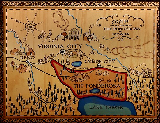 The Ponderosa Map Poster By Texasdrummer Redbubble   Flat,550x550,075,f.u5 