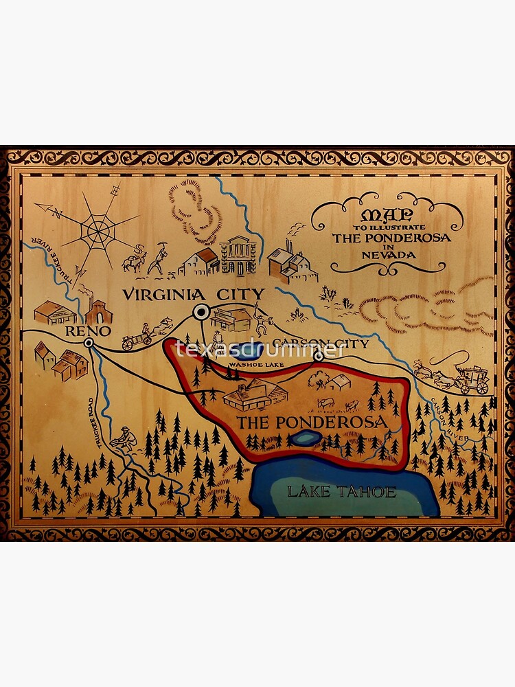 The Ponderosa Map Poster By Texasdrummer Redbubble   Flat,750x,075,f Pad,750x1000,f8f8f8.u5 