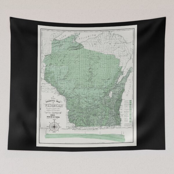 Item preview, Wisconsin 1869 Map Green designed and sold by Jean Plout.