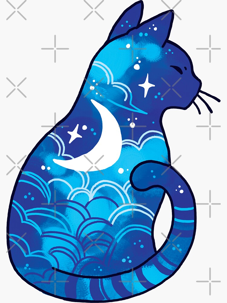 moonlight blue galaxy forest cat - Blue - Sticker