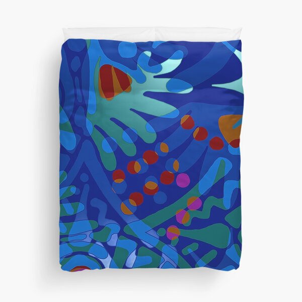 Colorful Tropical Print Abstract in Blue and Green Duvet Cover