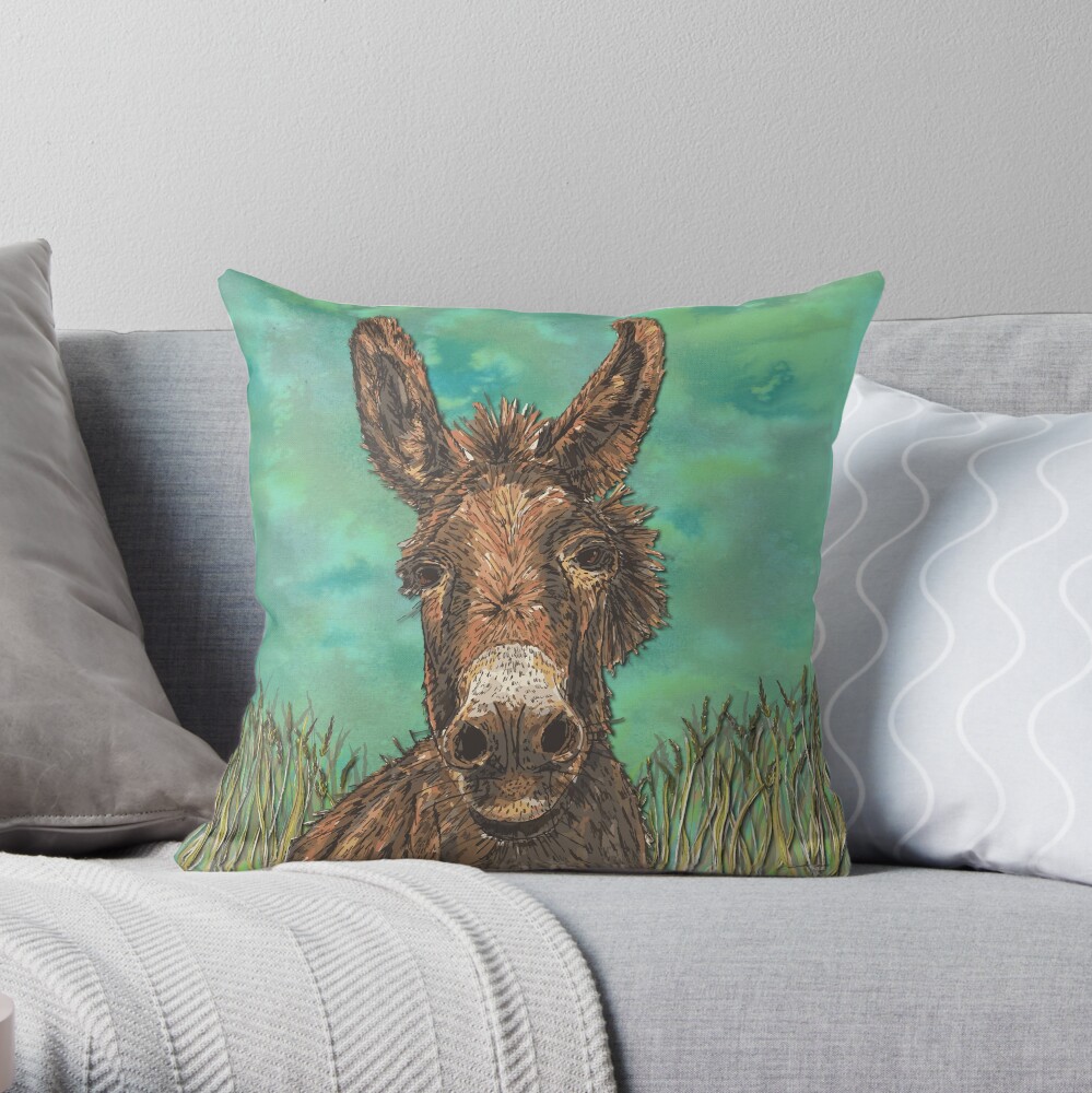 Little Brown Donkey Throw Pillow