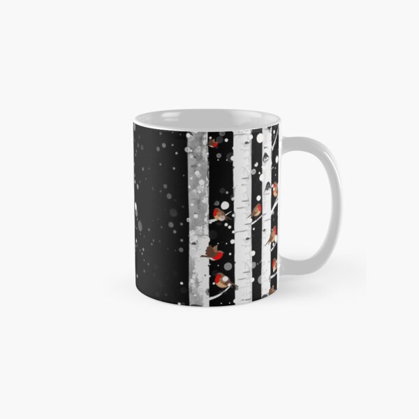 Item preview, Birch trees snow forest and robin bird, this is redbreast in winter forest, perfect for natura lovers designed and sold by Collagedream.