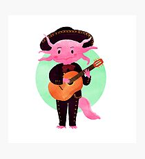 Axolotl with mariachi costume playing the guitar, Digital Art illustration Photographic Print