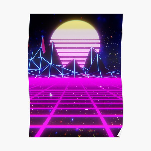 Epic Gamer Synthwave Mountain Poster