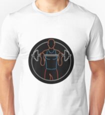 Athlete Lifting Barbell Oval Neon Sign Unisex T-Shirt
