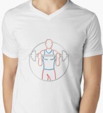 Athlete Lifting Barbell Neon Sign Men's V-Neck T-Shirt