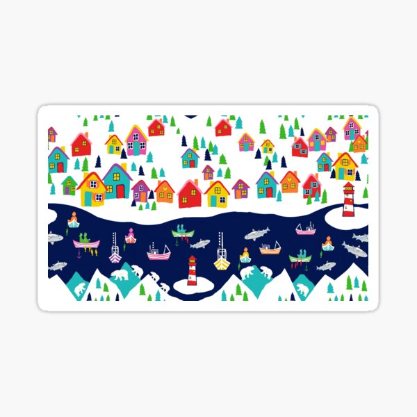 Scandinavian fishing village, nordic rainbow village Sticker