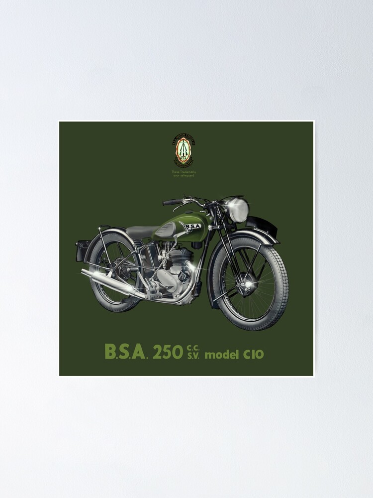 Vintage Bsa Motorcycles Advertising Recreated By Motormaniac Poster By Motormaniatees Redbubble