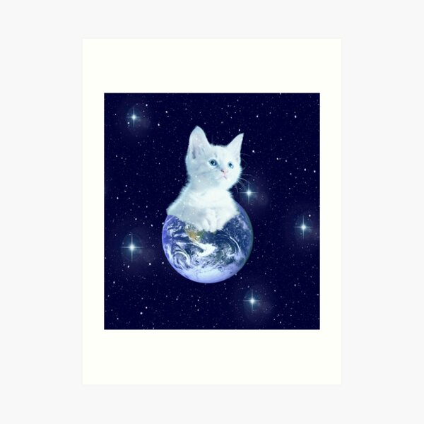 Space Baby Cat auf der Erde Kunstdruck