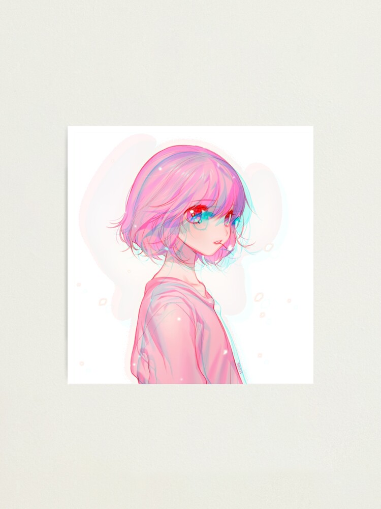 Pastel Pink Stereoscopic 3d Anime Girl Photographic Print By Heabae Redbubble