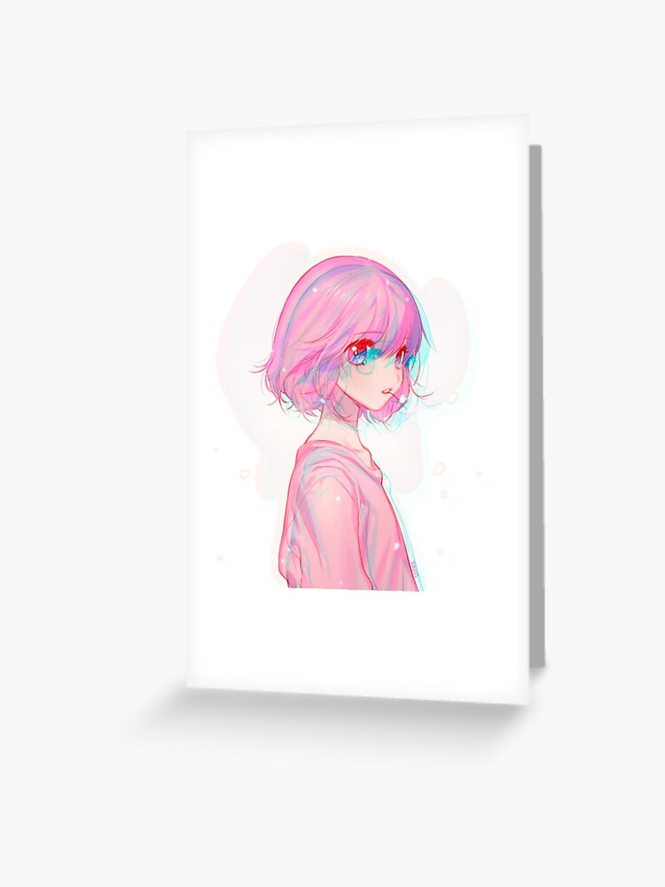 Pastel Pink Stereoscopic 3d Anime Girl Greeting Card By Heabae Redbubble