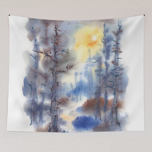 Item preview, Winter forest. Watercolor. Blue and yellowish designed and sold by OlgaVesel.
