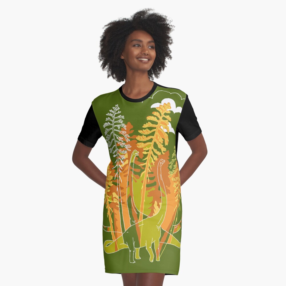 Brachio Grove | Dinosaur Art Graphic T-Shirt Dress