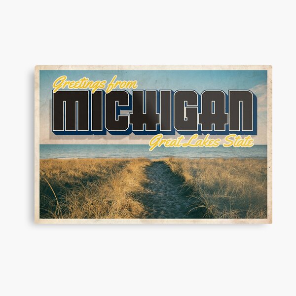 Greetings from Michigan - Vintage Travel Postcard Design Metal Print