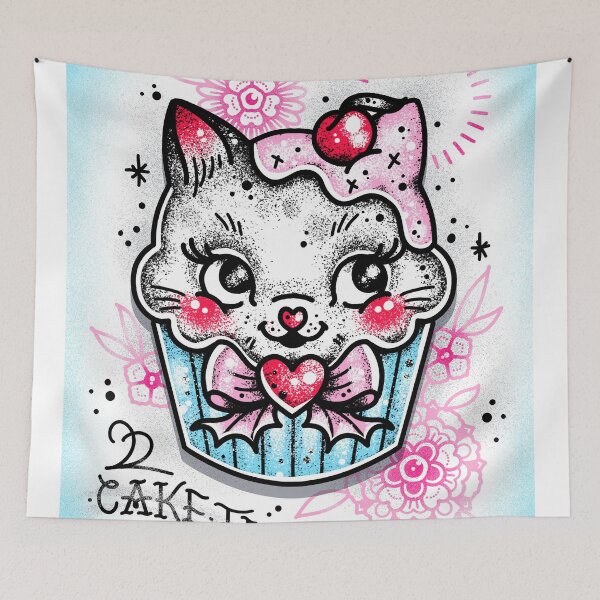 Item preview, Kitten Cupcake Cake Time Tattoo Flash designed and sold by Ella Mobbs.