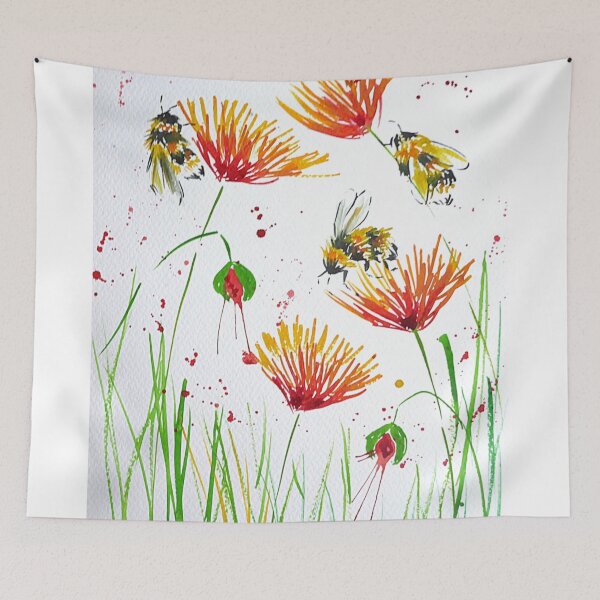 Item preview, Bumble bees and red and yellow flowers designed and sold by Casimirasart.