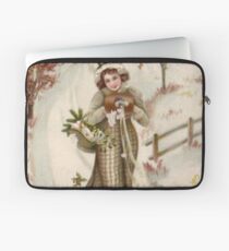 winter, vintage clothing, people, art, adult, veil, illustration, painting, vertical, yellow, color image, pattern, clothing, retro style, old-fashioned, adults only Laptop Sleeve