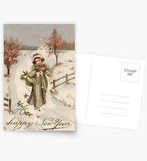 winter, vintage clothing, people, art, adult, veil, illustration, painting, vertical, yellow, color image, pattern, clothing, retro style, old-fashioned, adults only Postcards