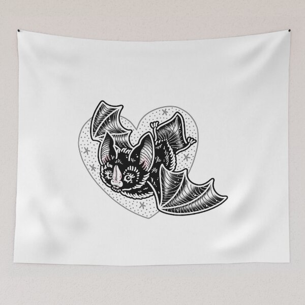 Item preview, Cute Flying Bat in Heart Tattoo Flash designed and sold by Ella Mobbs.