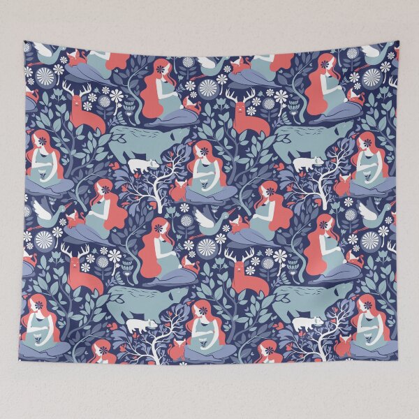 Item preview, Mother Nature Scandinavian Inspiration // navy background blue and coral details designed and sold by SelmaCardoso.
