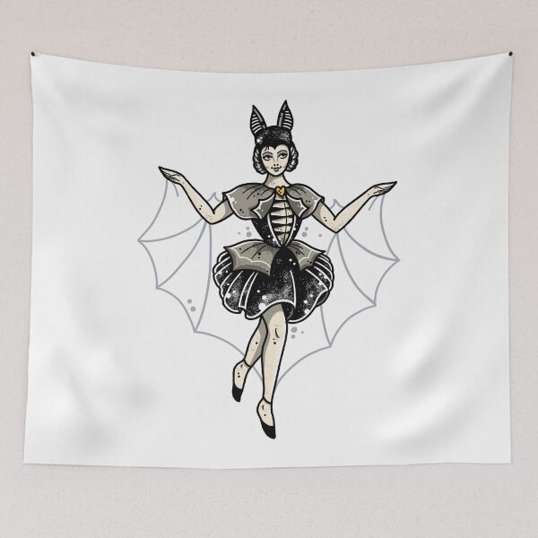 Item preview, Bat Familiar Halloween Lady in Costume Tattoo Flash designed and sold by Ella Mobbs.
