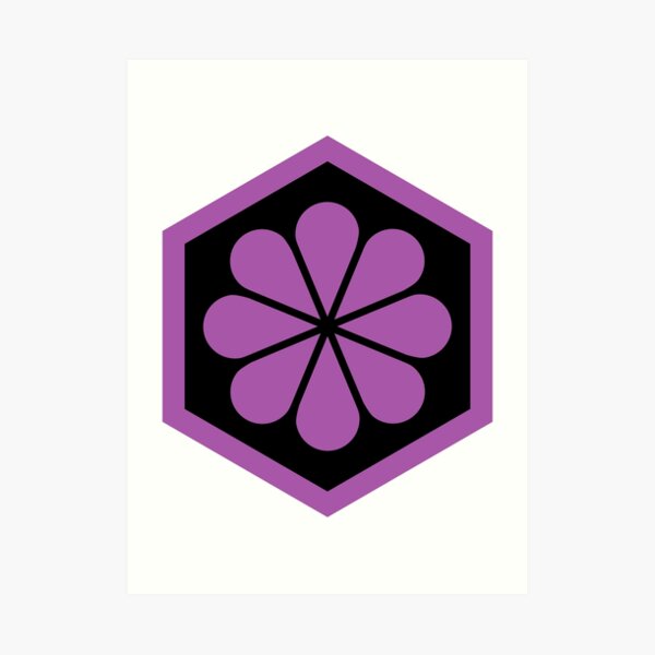 Geometric Pattern: Hexagon Flower: Black/Purple Art Print
