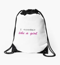 I Code Like a Girl Drawstring Bag