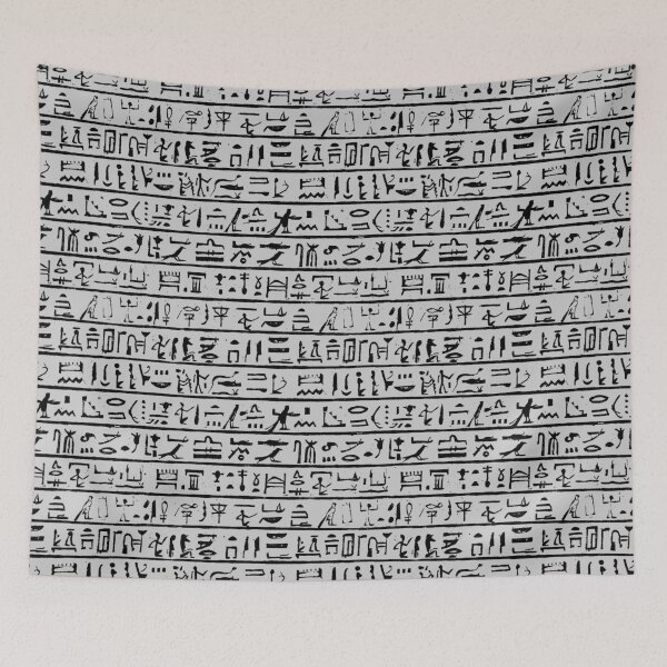 Item preview, Egyptian Hieroglyphics // Grey designed and sold by TLTextiles.