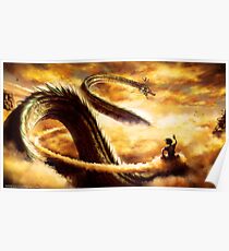 Goku flying with Shenron Poster