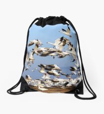 Snow Geese Take Flight Drawstring Bag