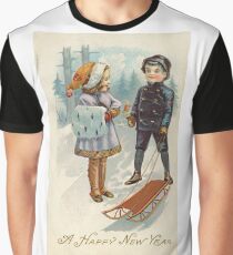 Happy New Year, elementary age, appy, wew, year, illustration, painting, art, lithograph, veil, two, real people, vertical, color image, females, pattern, clothing, retro style, old-fashioned Graphic T-Shirt