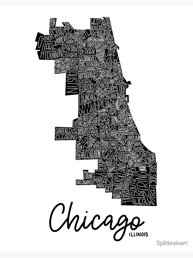 Chicago Neighborhoods Map" Art Board Print By Splitbrainart | Redbubble
