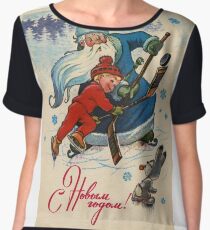 poster, santa claus, cartoon, christmas, ell, ac., illustration, art, lithograph, painting, people, adult, child, old, vertical, color image, marketing, advertisement, pattern, men, old-fashioned Chiffon Top