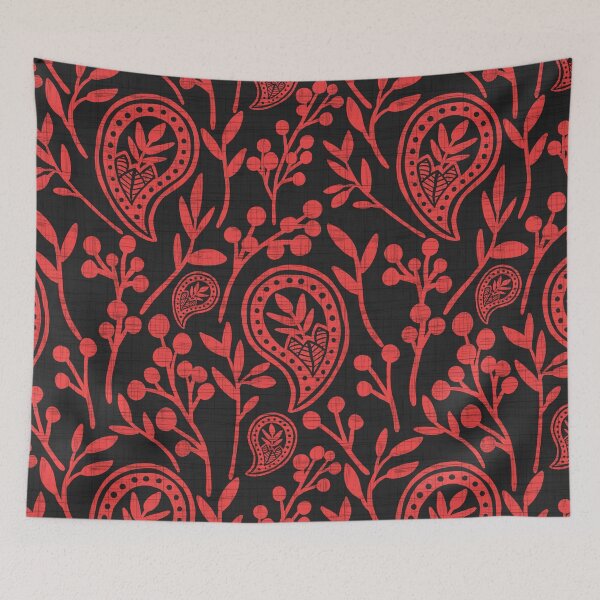 Item preview, Floral Red Paisley - Dark Gray designed and sold by oppositedge.