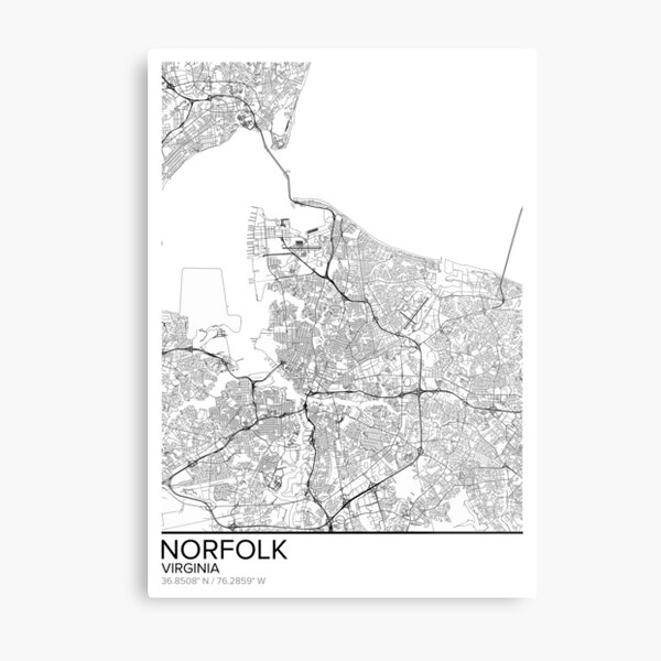 Norfolk map poster print wall art, Virginia gift printable, Home and Nursery, Modern map decor for office, Map Art, Map Gifts Metal Print