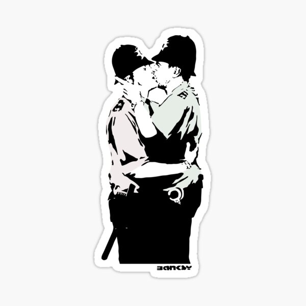 Banksy Kissing Coppers, Polizisten Kuss, Kunstwerk, Poster, Drucke, T-Shirts, Taschen, Männer, Frauen, Jugend Sticker