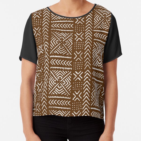 Line Mud Cloth // Brown Chiffon Top