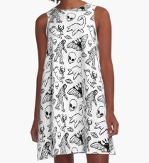 Cryptid Pattern Lines Black A-Line Dress