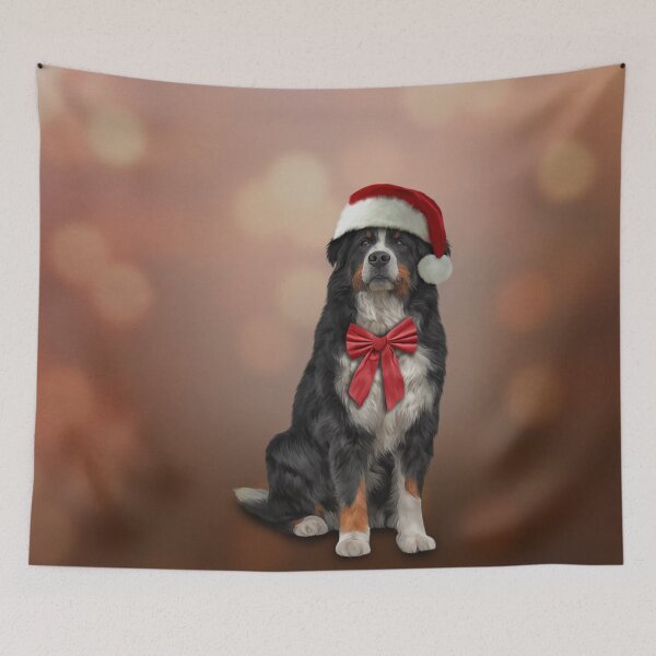 Item preview, Bernese Mountain Dog in red hat of Santa Claus designed and sold by bonidog.