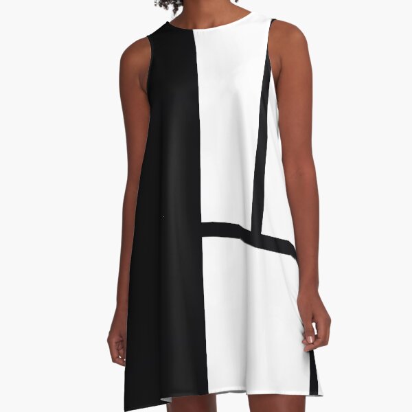 Red and White A-Line Color Block Dress