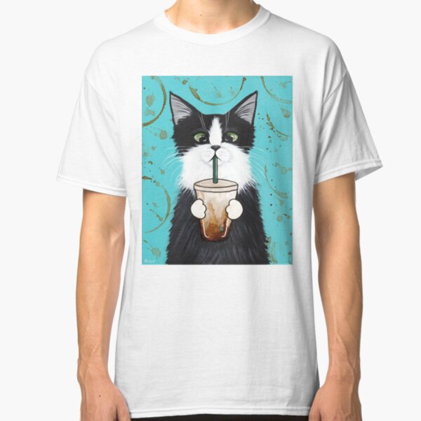 Tuxedo Cat with Iced Coffee Classic T-Shirt