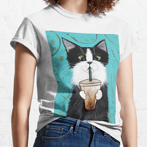 Tuxedo Cat with Iced Coffee Classic T-Shirt