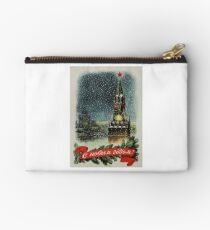 Happy New Year! #HappyNewYear #Vintage #Soviet #Postcard #VintageSovietPostcard #Postcard1953 #Moscow #Kremlin #Clock #Chimes #Spasskaya #Tower #Red #Star #RedStar #Christmas #Print #MoscowKremlin Studio Pouch