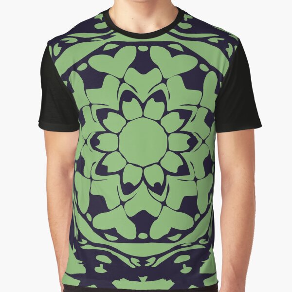 Dark Blue & Green Floral Abstract Mandala Graphic T-Shirt