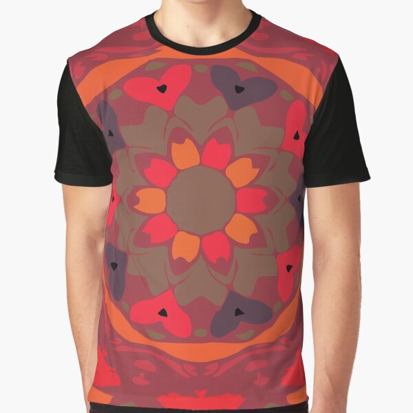 Orange Glow Floral Abstract Mandala Graphic T-Shirt